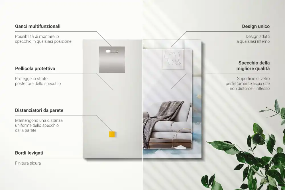 Specchio rettangolare stampato Montagne nella nebbia