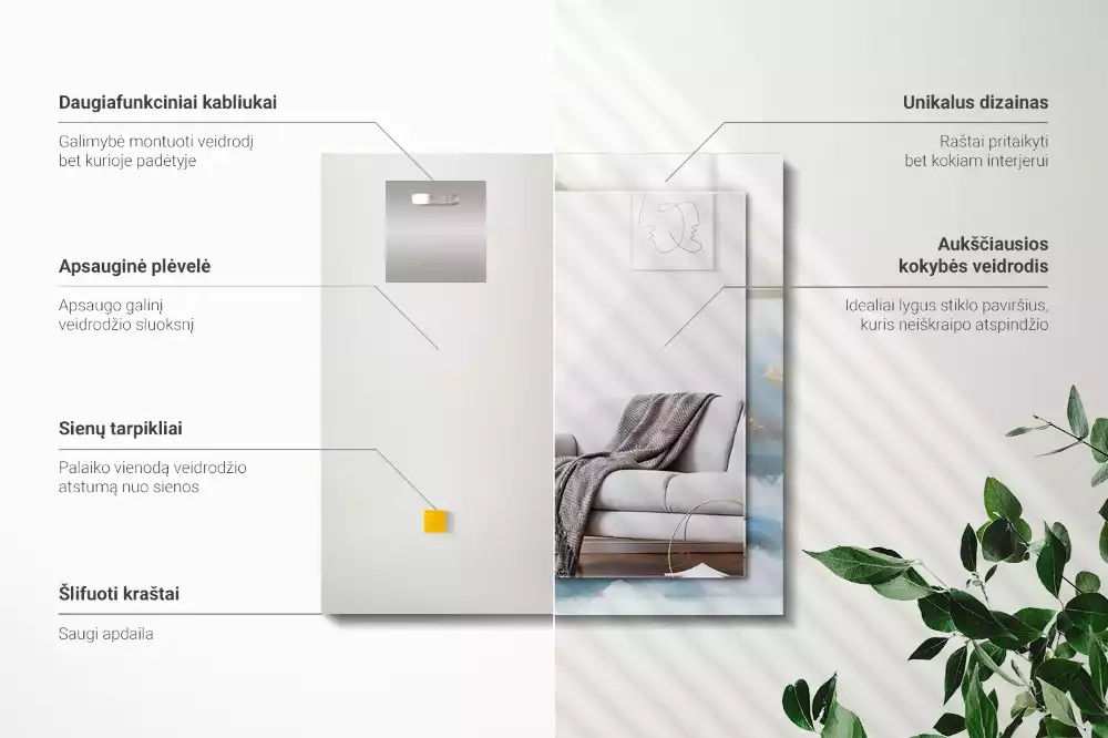 Specchio rettangolare stampato Montagne nella nebbia