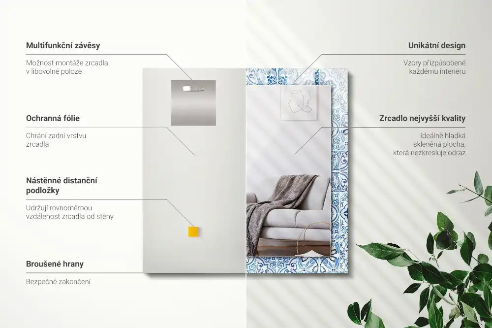 Specchio rettangolare decoro Piastrelle decorative blu