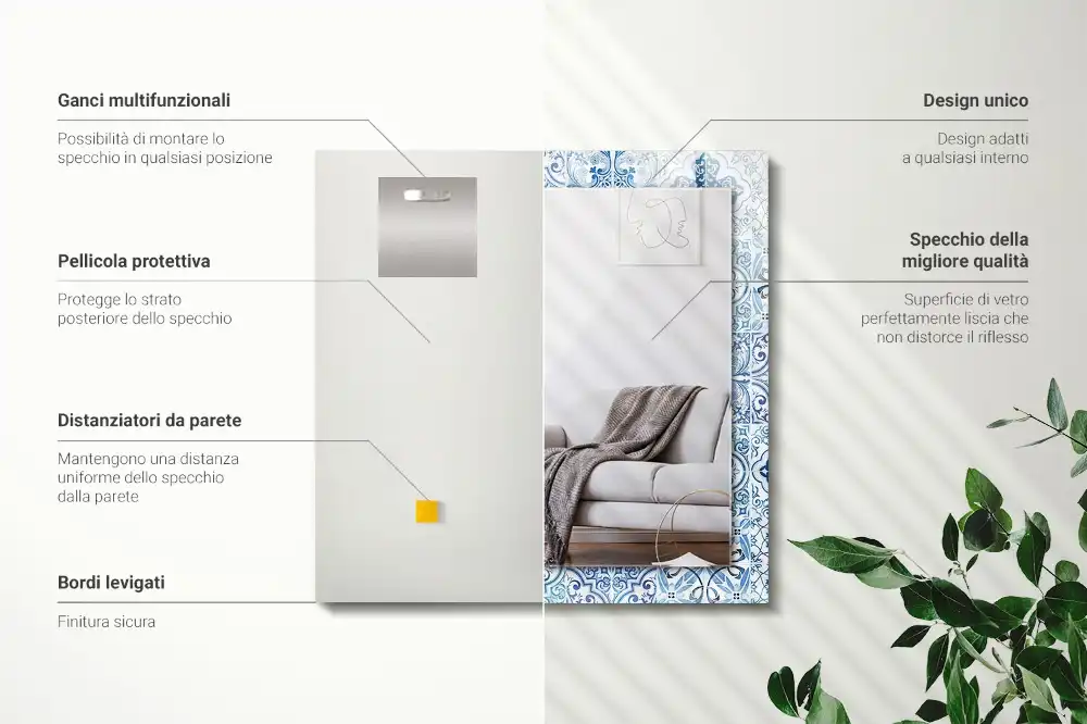 Specchio rettangolare decoro Piastrelle decorative blu