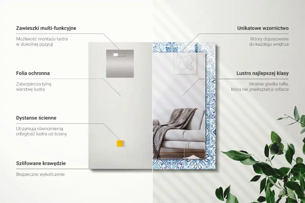 Specchio rettangolare decoro Piastrelle decorative blu