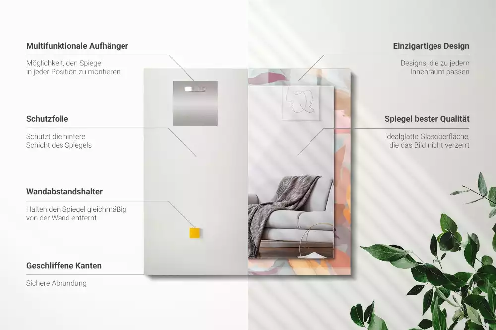 Specchio rettangolare con cornice stampata Fiori foglie pastello