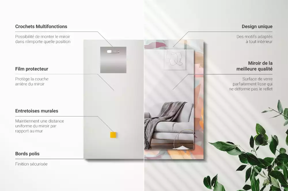 Specchio rettangolare con cornice stampata Fiori foglie pastello