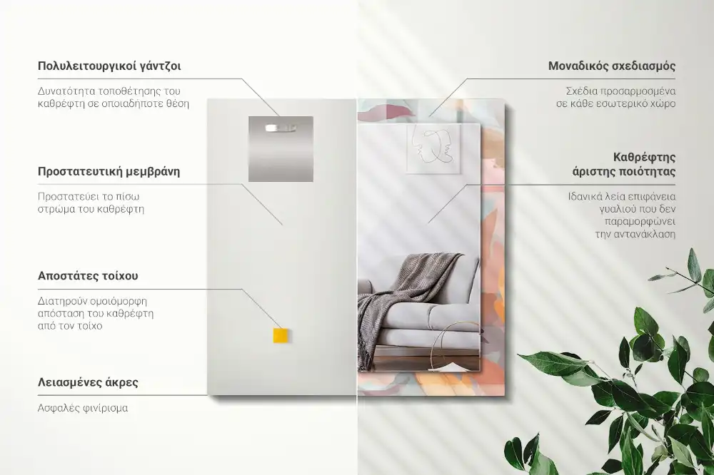 Specchio rettangolare con cornice stampata Fiori foglie pastello