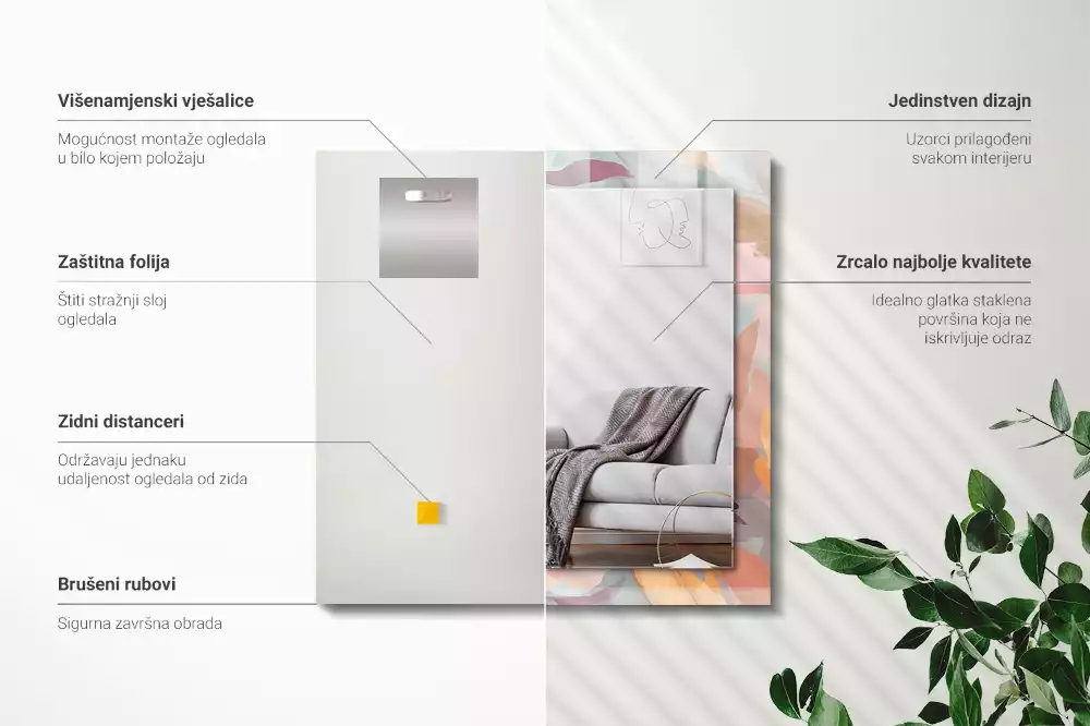 Specchio rettangolare con cornice stampata Fiori foglie pastello