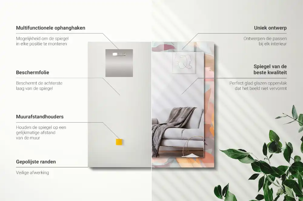 Specchio rettangolare con cornice stampata Fiori foglie pastello