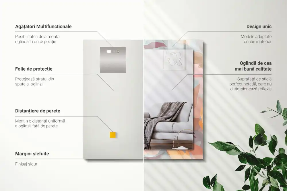 Specchio rettangolare con cornice stampata Fiori foglie pastello