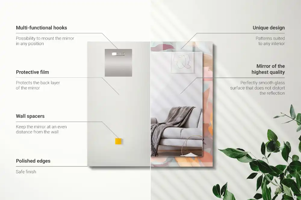 Specchio rettangolare con cornice stampata Fiori foglie pastello