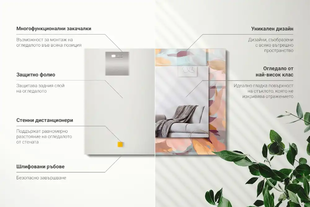 Specchio rettangolare con cornice stampata Fiori foglie pastello