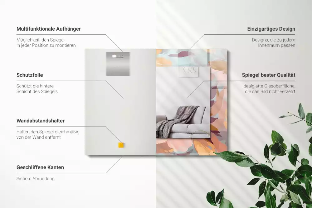 Specchio rettangolare con cornice stampata Fiori foglie pastello