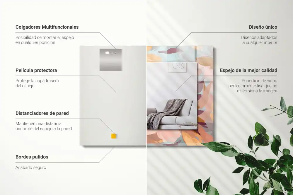 Specchio rettangolare con cornice stampata Fiori foglie pastello