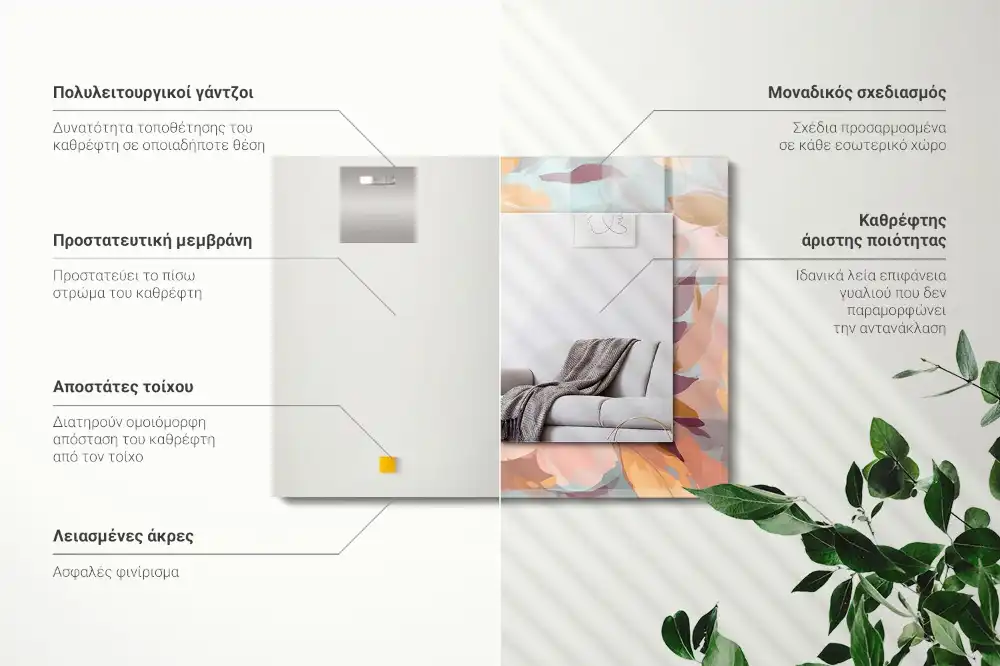 Specchio rettangolare con cornice stampata Fiori foglie pastello