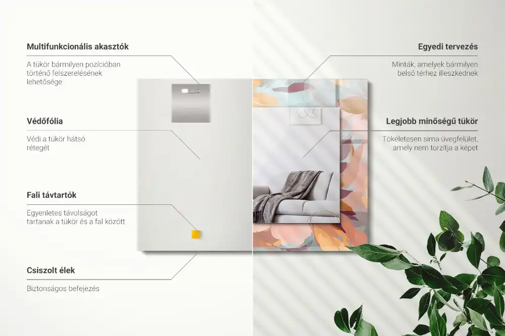 Specchio rettangolare con cornice stampata Fiori foglie pastello