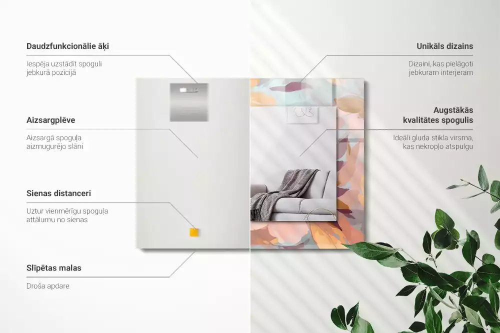 Specchio rettangolare con cornice stampata Fiori foglie pastello