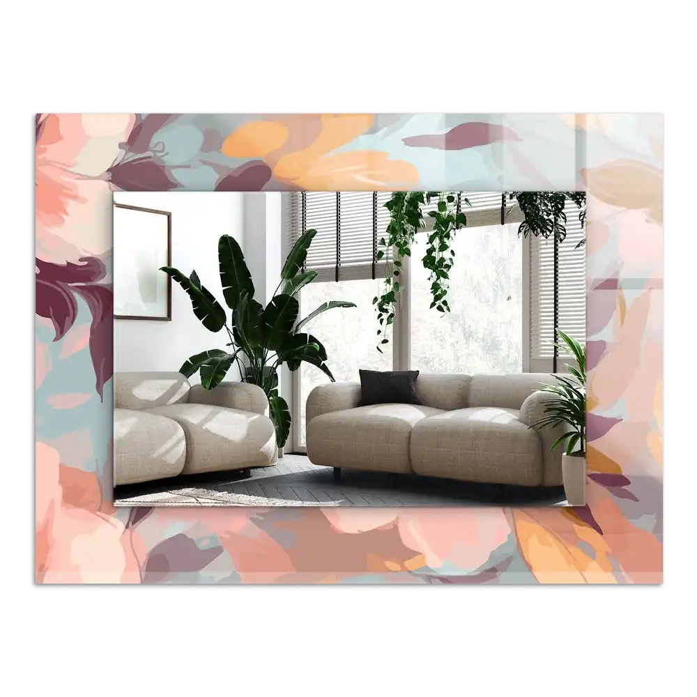 Specchio rettangolare con cornice stampata Fiori foglie pastello