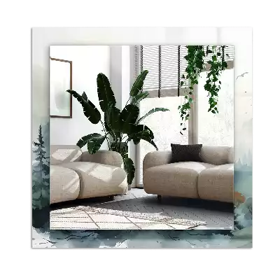 Specchio rettangolare stampato Foresta nella nebbia