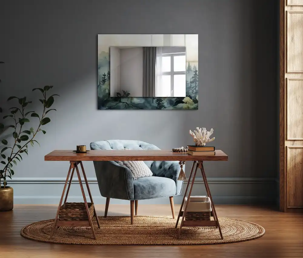 Specchio rettangolare stampato Foresta nella nebbia