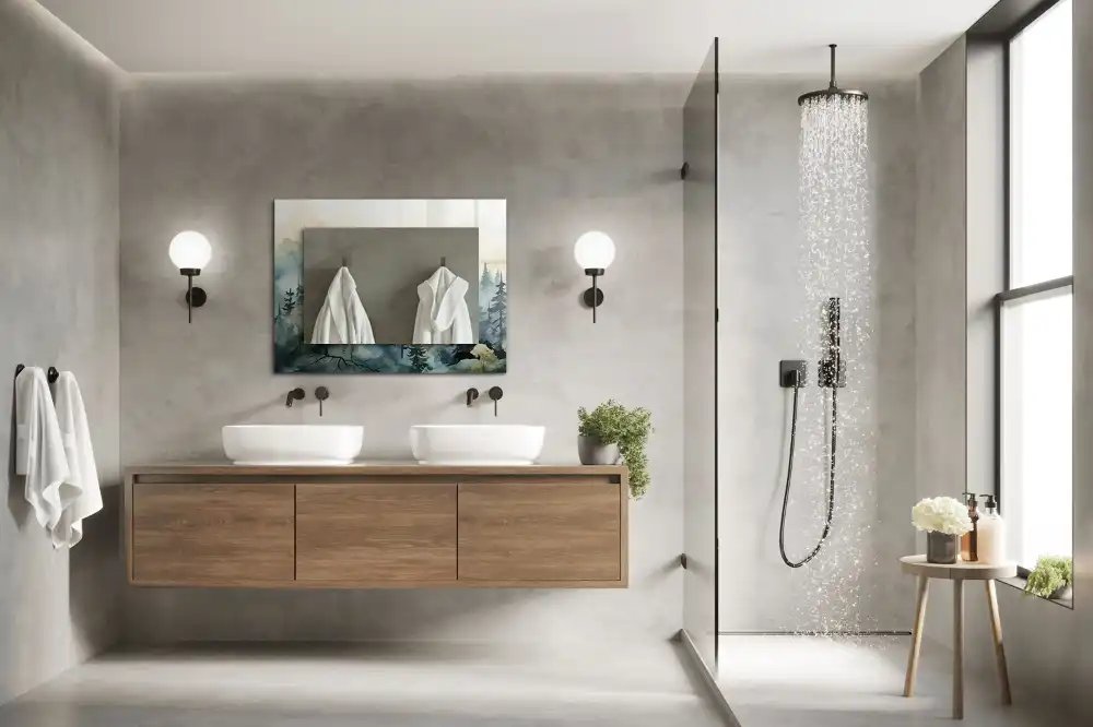 Specchio rettangolare stampato Foresta nella nebbia