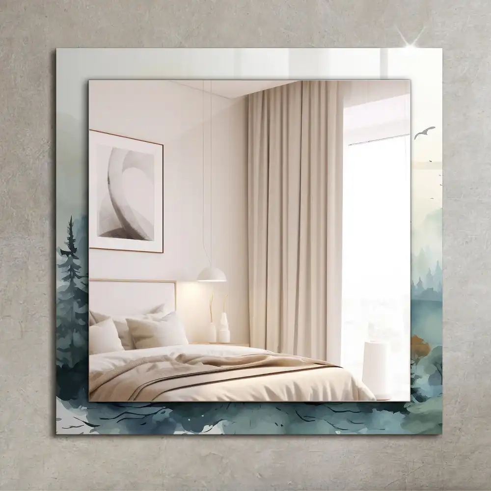 Specchio rettangolare stampato Foresta nella nebbia