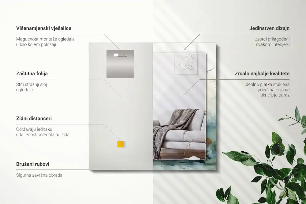 Specchio rettangolare stampato Foresta nella nebbia