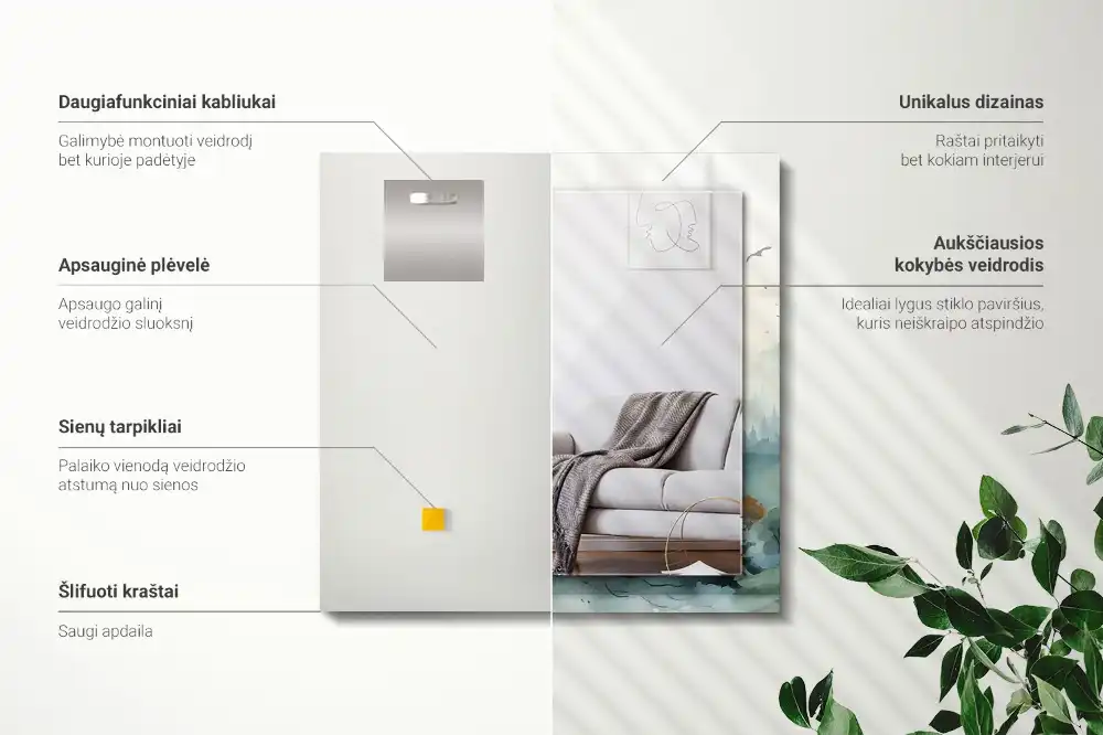 Specchio rettangolare stampato Foresta nella nebbia