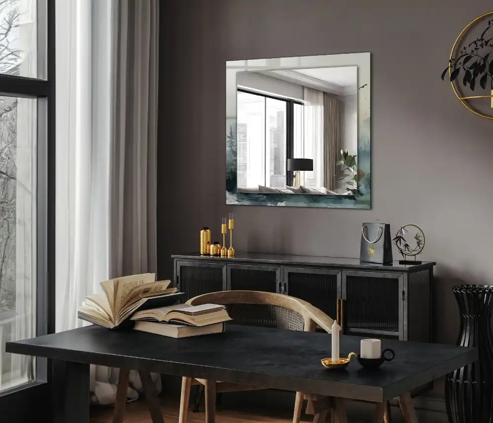 Specchio rettangolare stampato Foresta nella nebbia