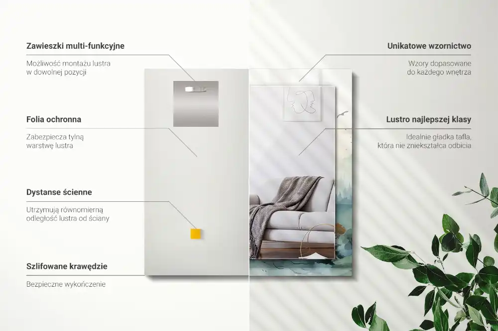 Specchio rettangolare stampato Foresta nella nebbia