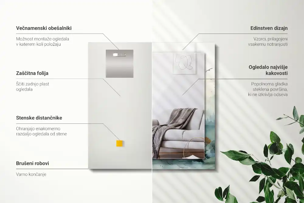 Specchio rettangolare stampato Foresta nella nebbia