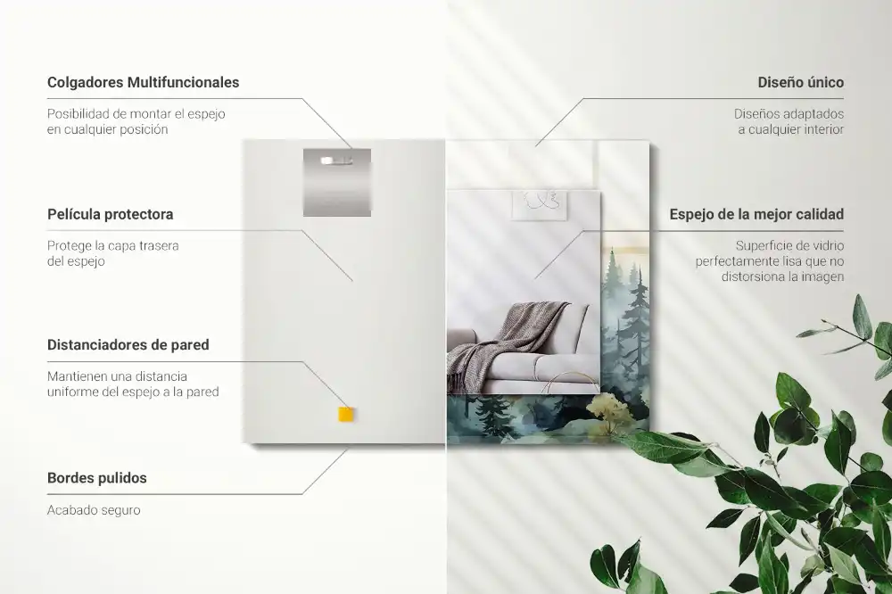 Specchio rettangolare stampato Foresta nella nebbia