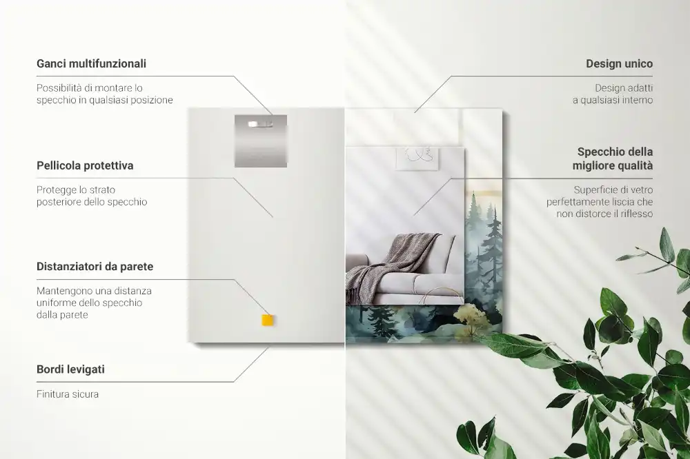 Specchio rettangolare stampato Foresta nella nebbia