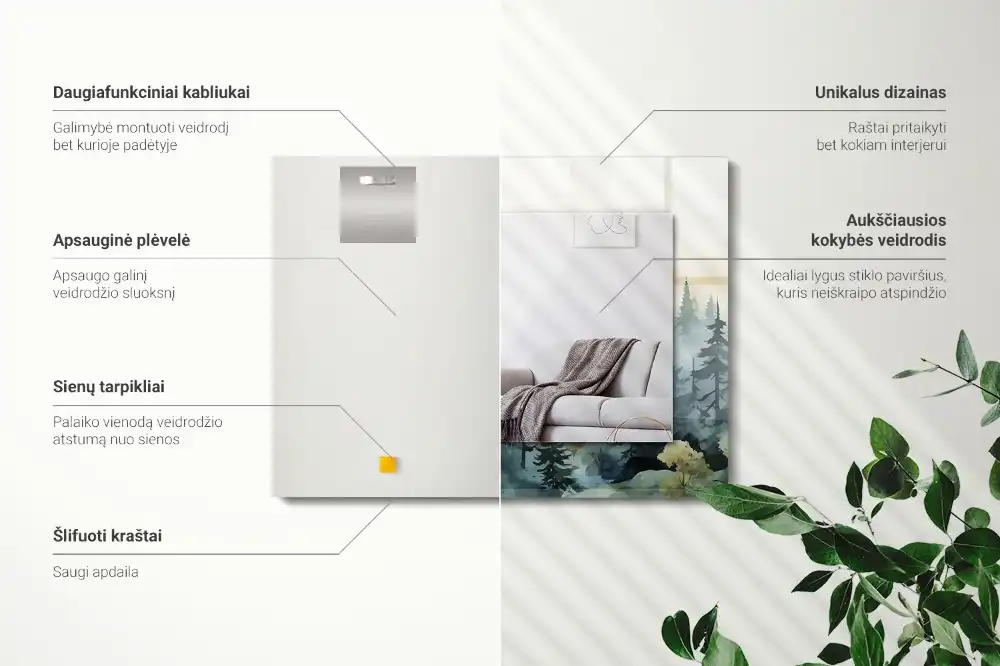 Specchio rettangolare stampato Foresta nella nebbia