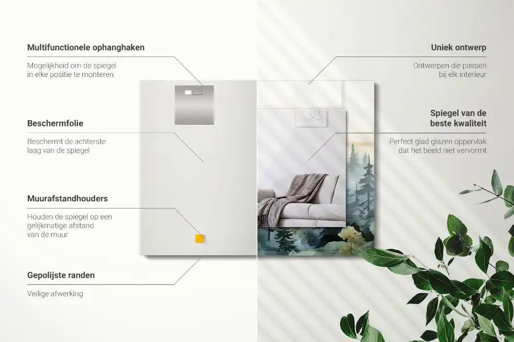 Specchio rettangolare stampato Foresta nella nebbia