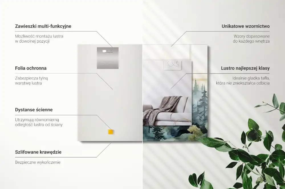 Specchio rettangolare stampato Foresta nella nebbia