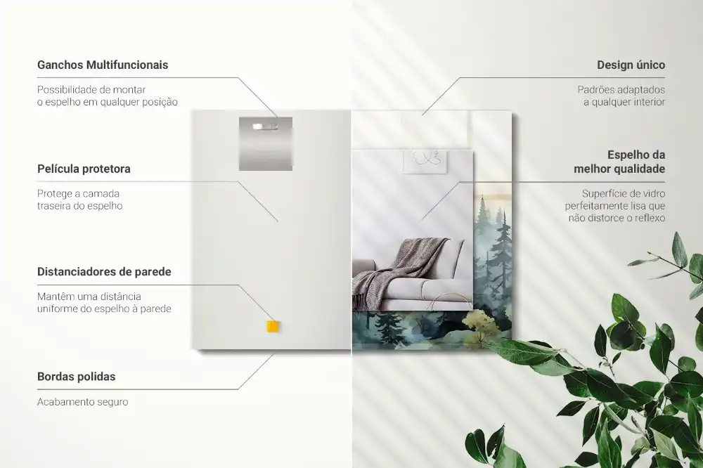 Specchio rettangolare stampato Foresta nella nebbia