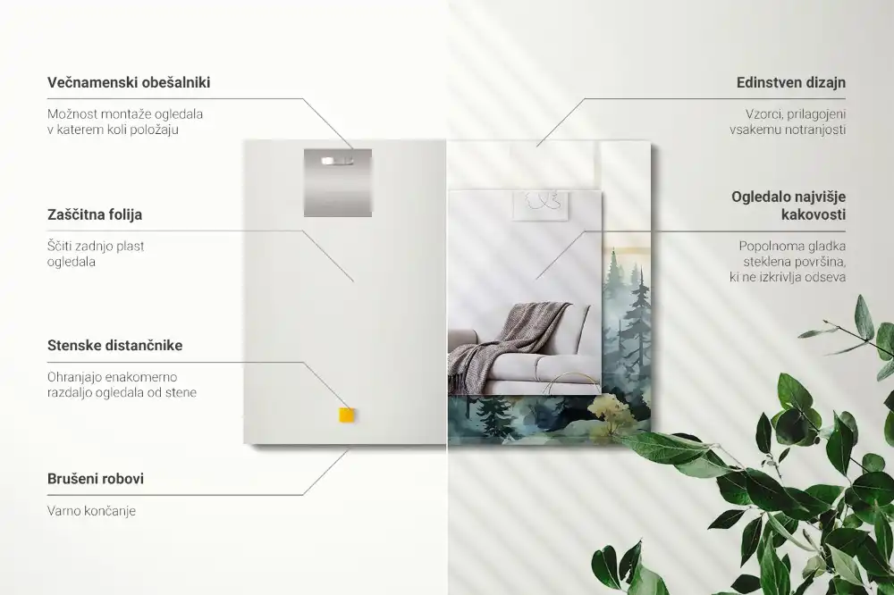 Specchio rettangolare stampato Foresta nella nebbia