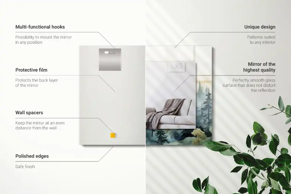 Specchio rettangolare stampato Foresta nella nebbia