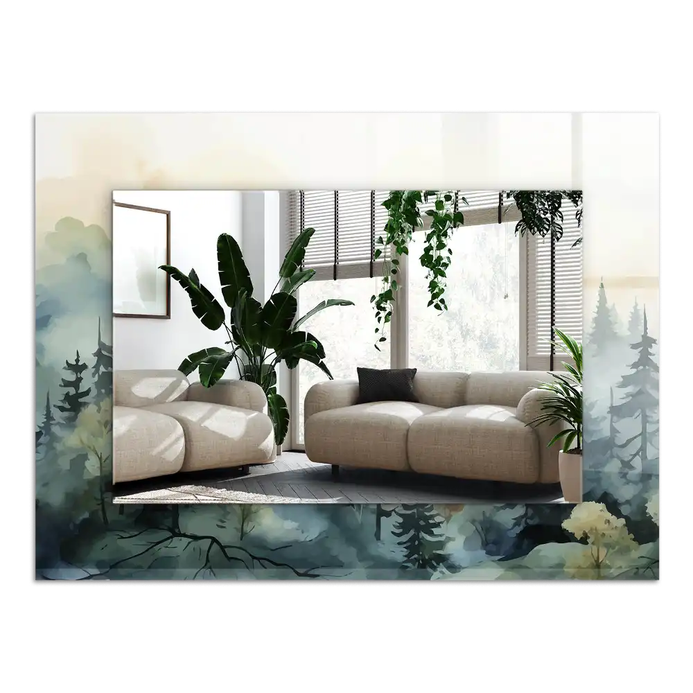 Specchio rettangolare stampato Foresta nella nebbia