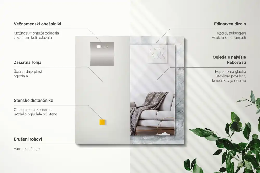 Specchio rettangolare decoro Venature grigio marmo