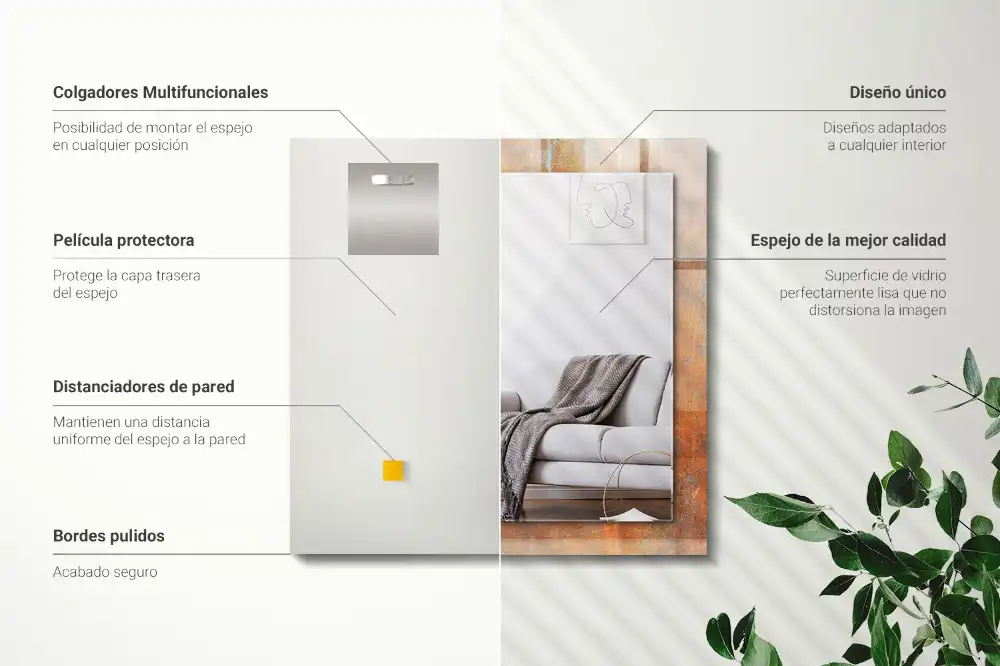 Specchio rettangolare con cornice stampata Superficie metallica arrugginita