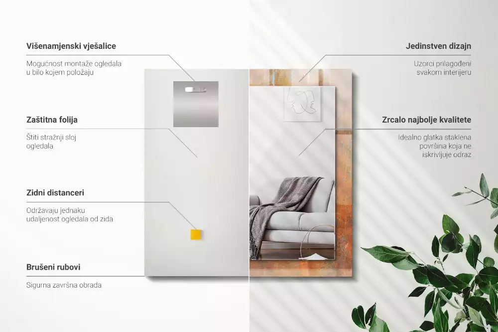 Specchio rettangolare con cornice stampata Superficie metallica arrugginita