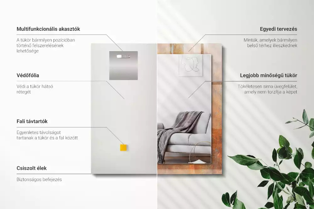 Specchio rettangolare con cornice stampata Superficie metallica arrugginita