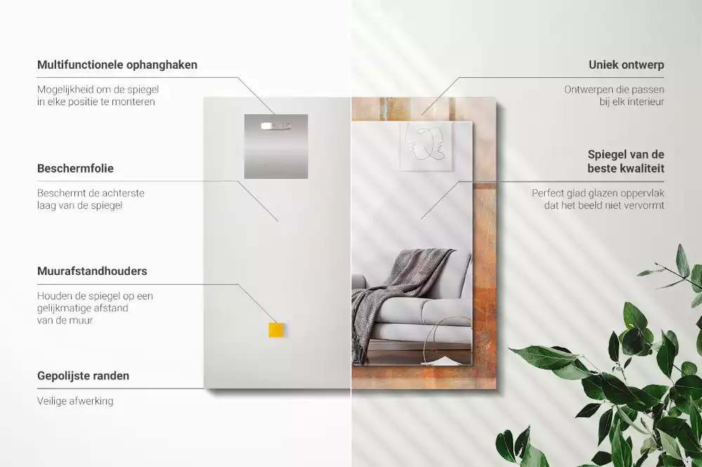 Specchio rettangolare con cornice stampata Superficie metallica arrugginita