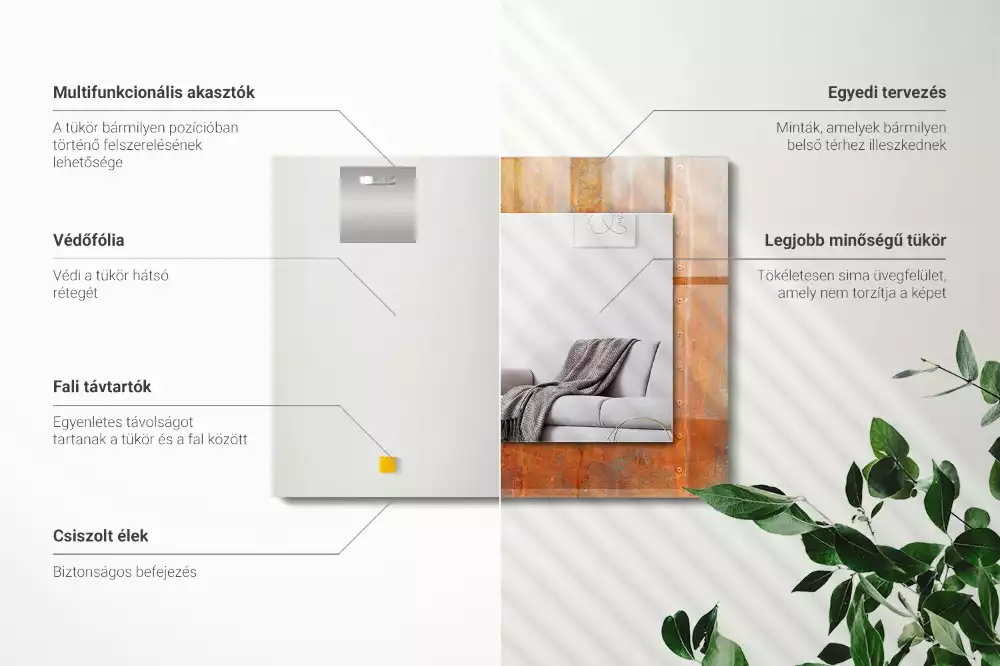 Specchio rettangolare con cornice stampata Superficie metallica arrugginita