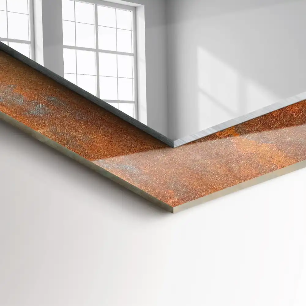 Specchio rettangolare con cornice stampata Superficie metallica arrugginita