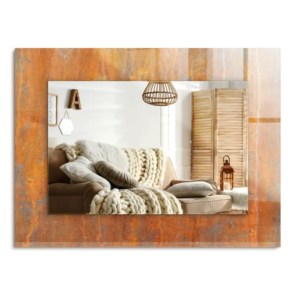 Specchio rettangolare con cornice stampata Superficie metallica arrugginita