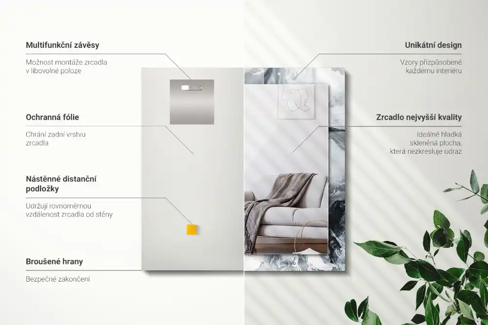 Specchio rettangolare con cornice stampata Composizione di pittura astratta