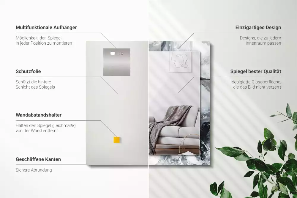 Specchio rettangolare con cornice stampata Composizione di pittura astratta