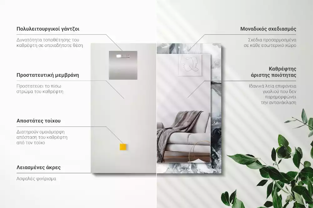 Specchio rettangolare con cornice stampata Composizione di pittura astratta