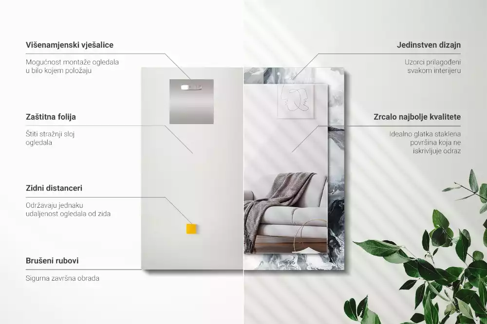 Specchio rettangolare con cornice stampata Composizione di pittura astratta