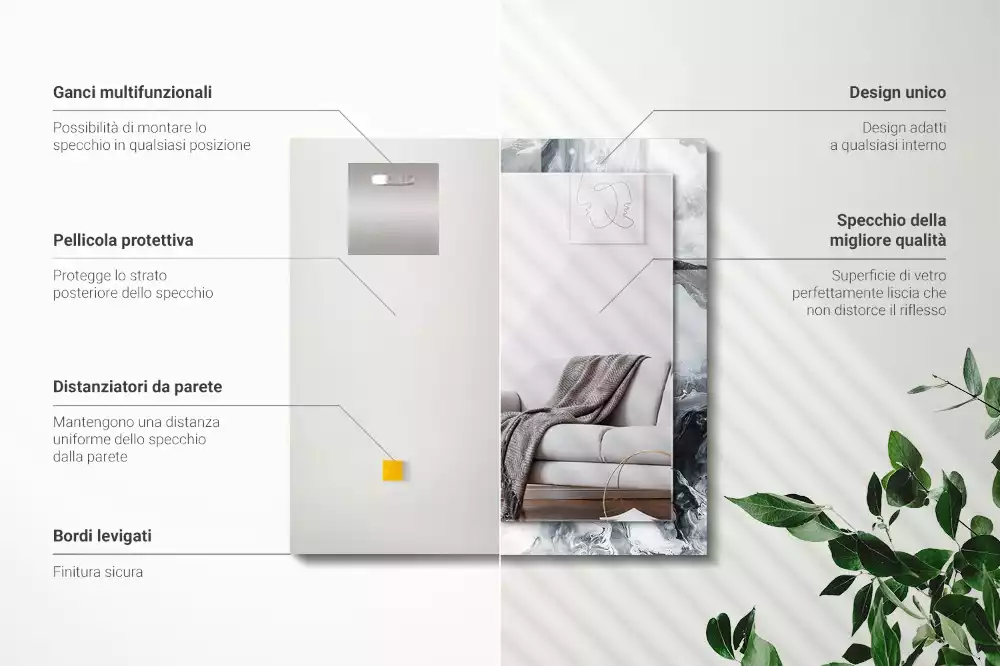 Specchio rettangolare con cornice stampata Composizione di pittura astratta